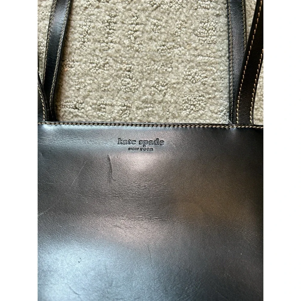 Vintage Kate Spade New York Made in Italy Square Black Leather Shoulder Tote Bag
